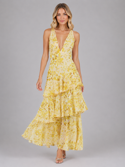 Women's Tiered Ruffle Summer Floral Maxi Dress | V-Neck