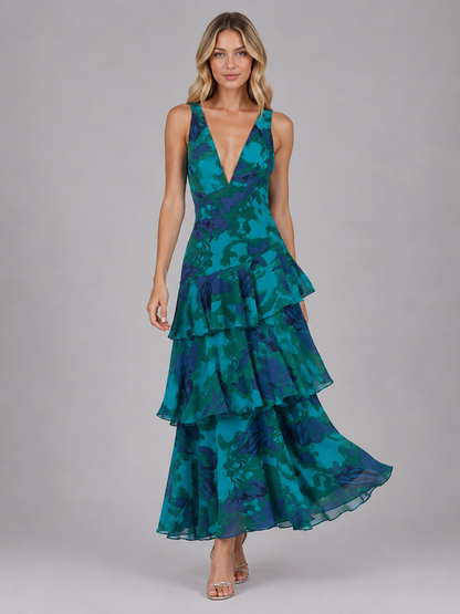 Women's Tiered Ruffle Summer Floral Maxi Dress | V-Neck