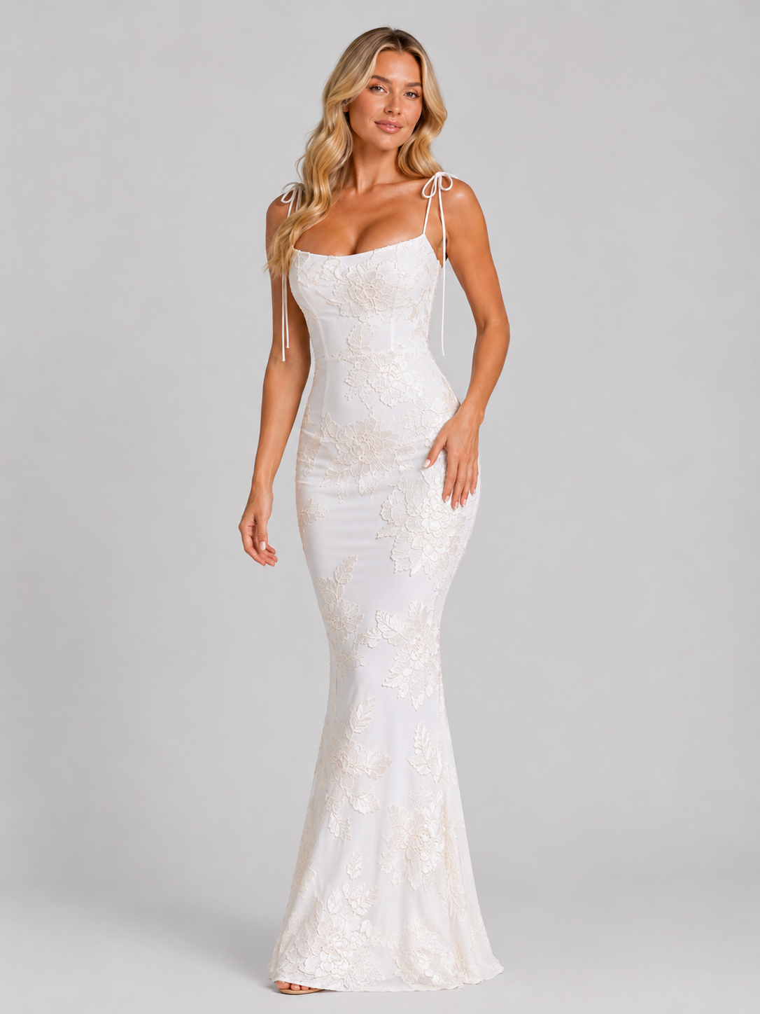 Women's Floral Mermaid Maxi Dress | with Tie Straps