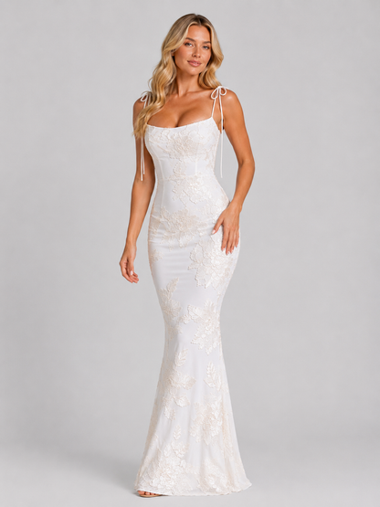 Women's Floral Mermaid Maxi Dress | with Tie Straps