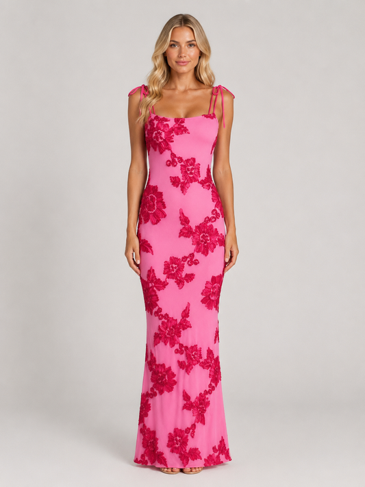 Women's Floral Mermaid Maxi Dress | with Tie Straps