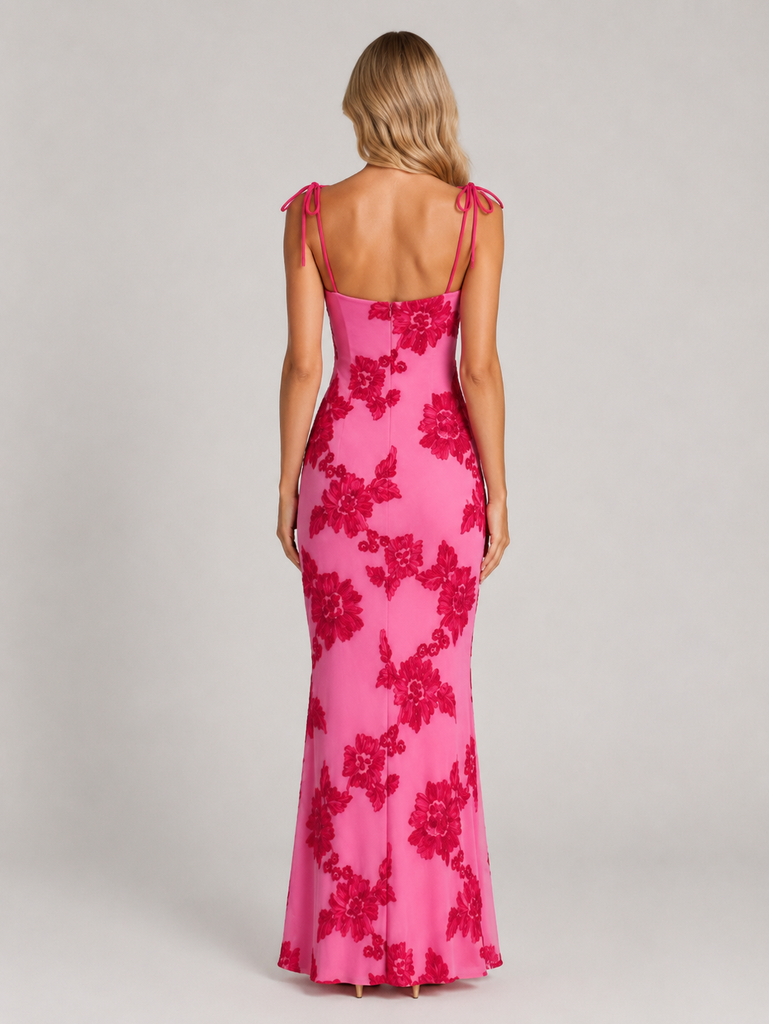 Women's Floral Mermaid Maxi Dress | with Tie Straps