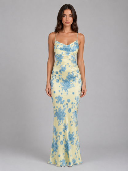 Women's Cowl Neck Floral Maxi Dress | with Spaghetti Straps