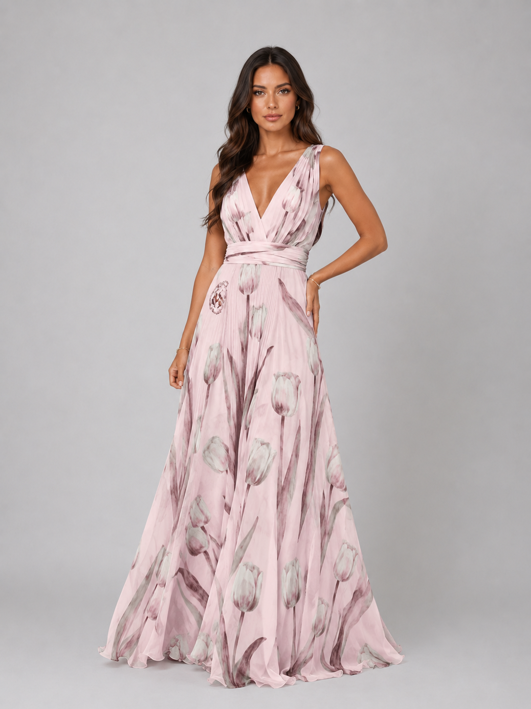 Women’s Floral Print V-Neck Maxi Dress | A-Line Dress for Wedding and Prom