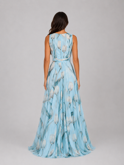 Women’s Floral Print V-Neck Maxi Dress | A-Line Dress for Wedding and Prom