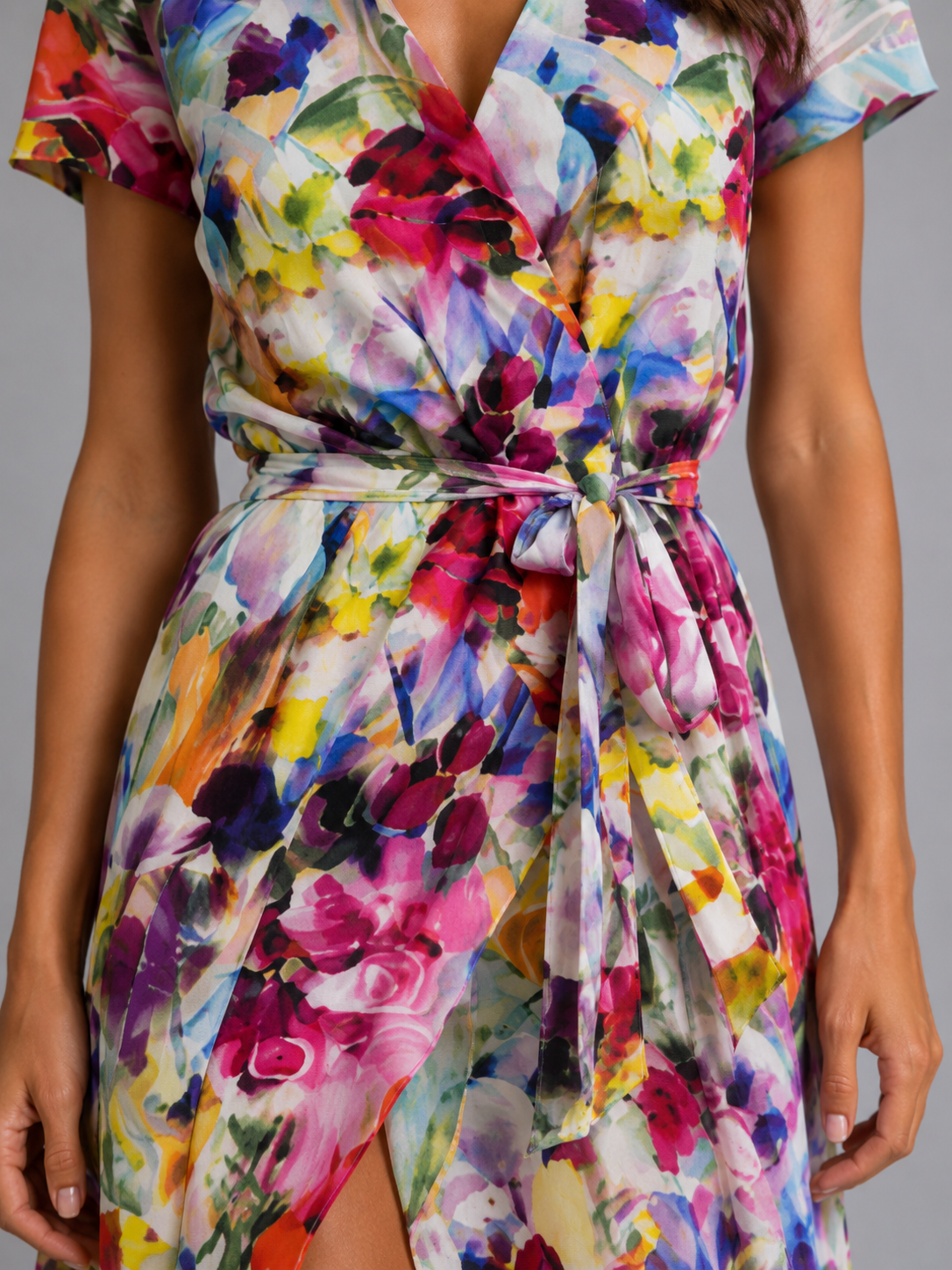 Women's Summer Floral Print Midi Wrap Dress | with High Split