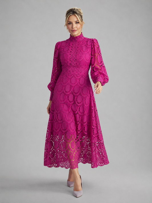 Women’s Mock Neck Midi Wedding Guest Dress | Long Sleeve
