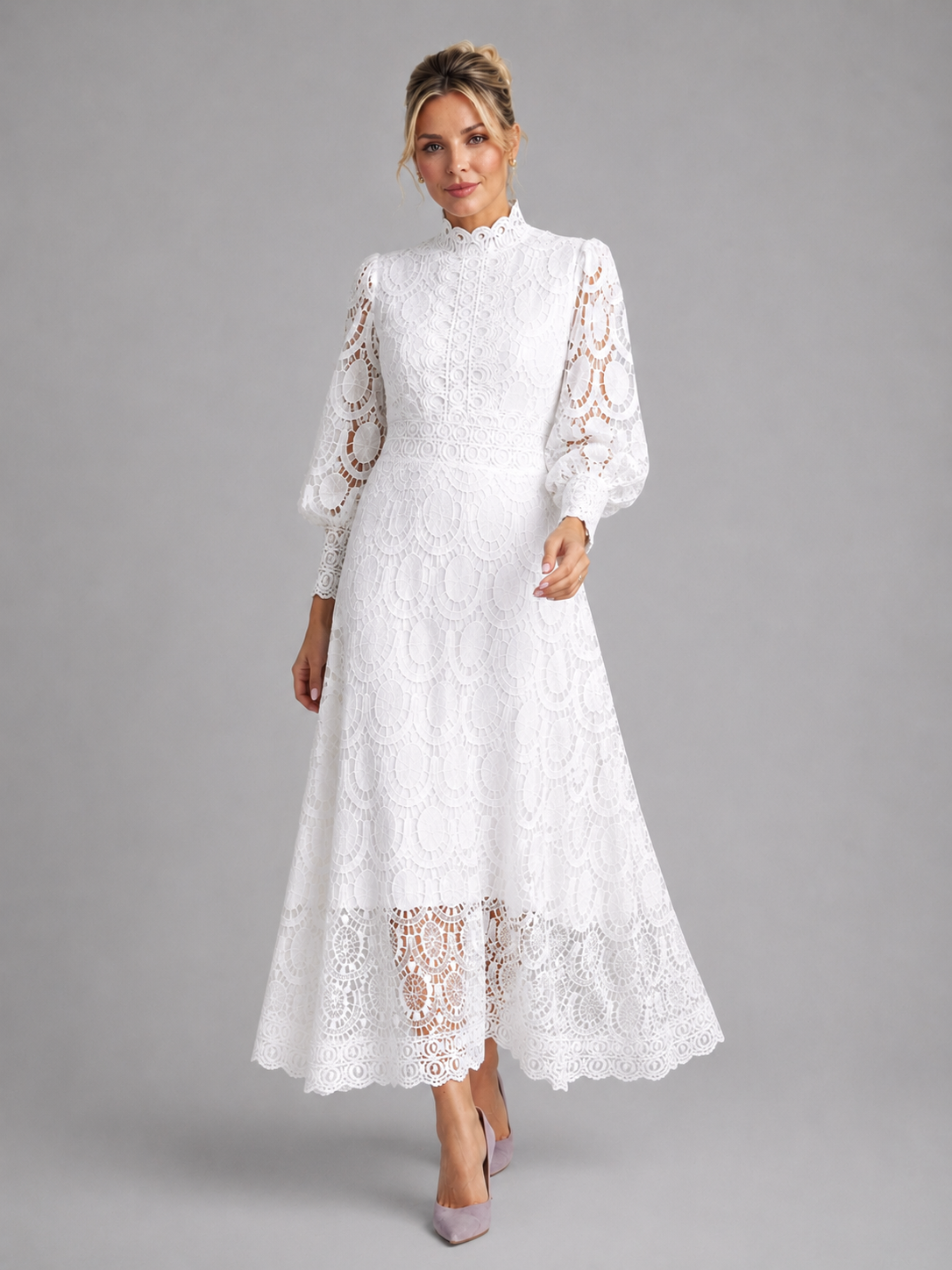 Women’s Mock Neck Midi Wedding Guest Dress | Long Sleeve