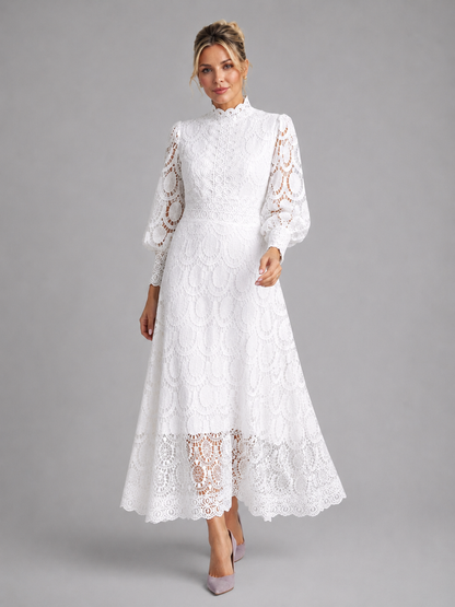 Women’s Mock Neck Midi Wedding Guest Dress | Long Sleeve