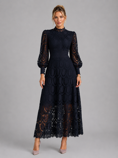 Women’s Mock Neck Midi Wedding Guest Dress | Long Sleeve