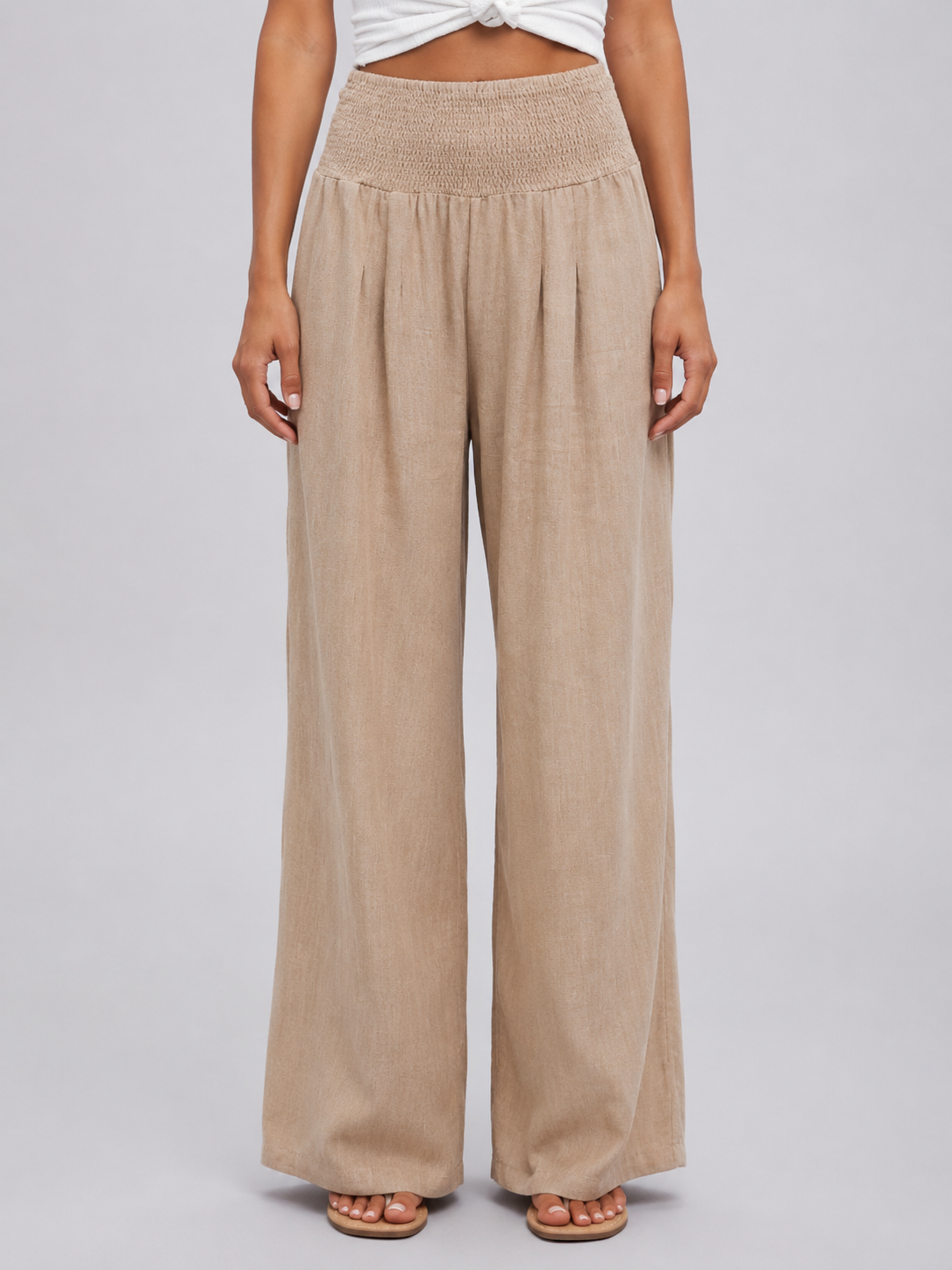Women's High Waisted Smocked Waist Pants | Wide Leg