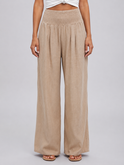Women's High Waisted Smocked Waist Pants | Wide Leg