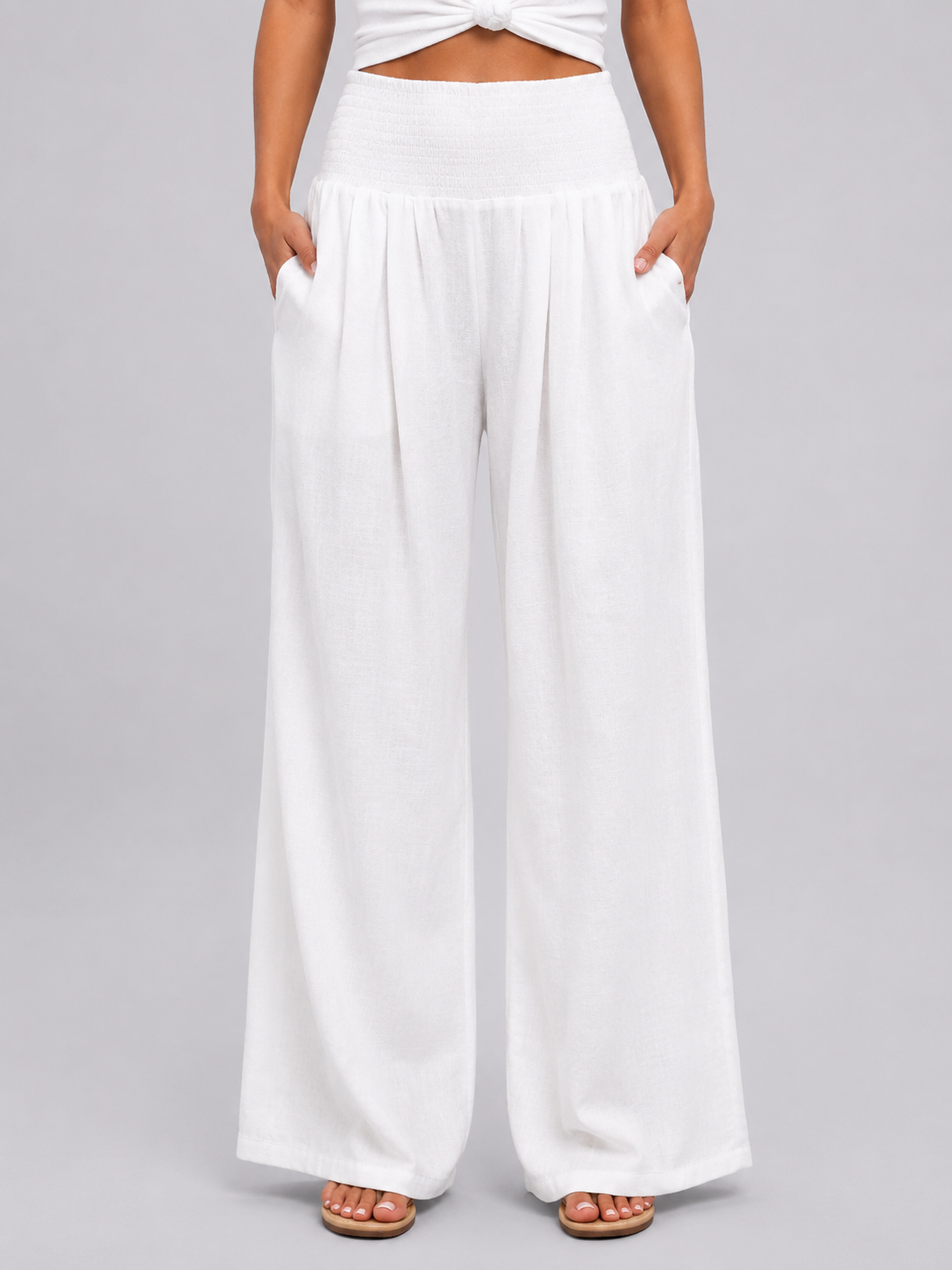 Women's High Waisted Smocked Waist Pants | Wide Leg