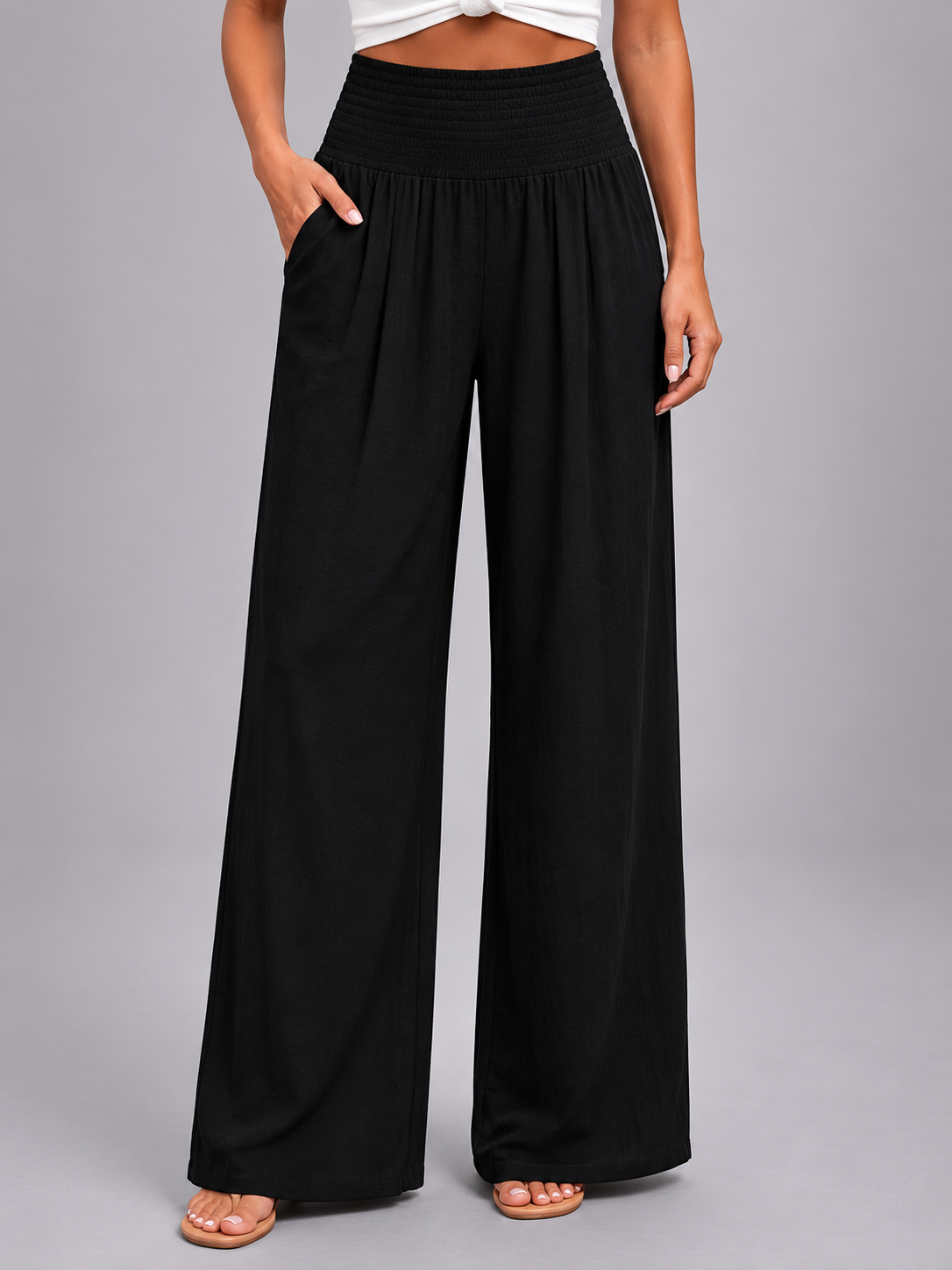 Women's High Waisted Smocked Waist Pants | Wide Leg
