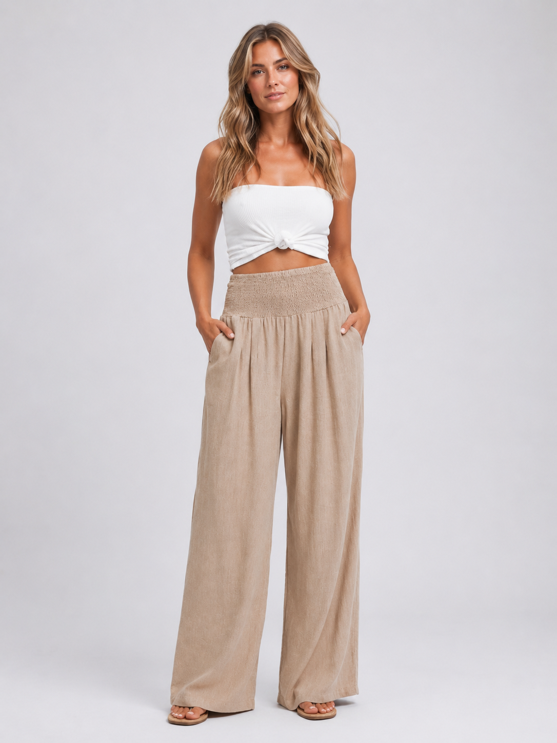 Women's High Waisted Smocked Waist Pants | Wide Leg