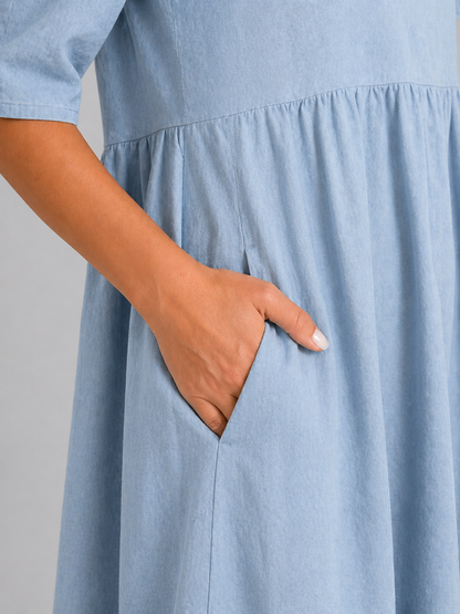 Women’s Casual Empire Waist A-Line Midi Dress | with Pockets