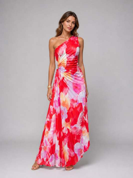 Women’s Vibrant Floral One-Shoulder Maxi Dress | Summer