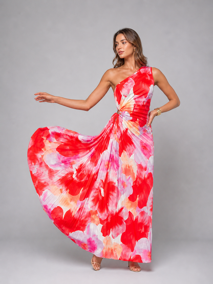 Women’s Vibrant Floral One-Shoulder Maxi Dress | Summer