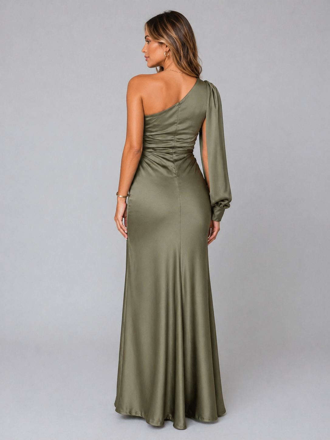 Women’s One-Shoulder Maxi Wedding Guest Dress | Formal Gown with Thigh High Slit