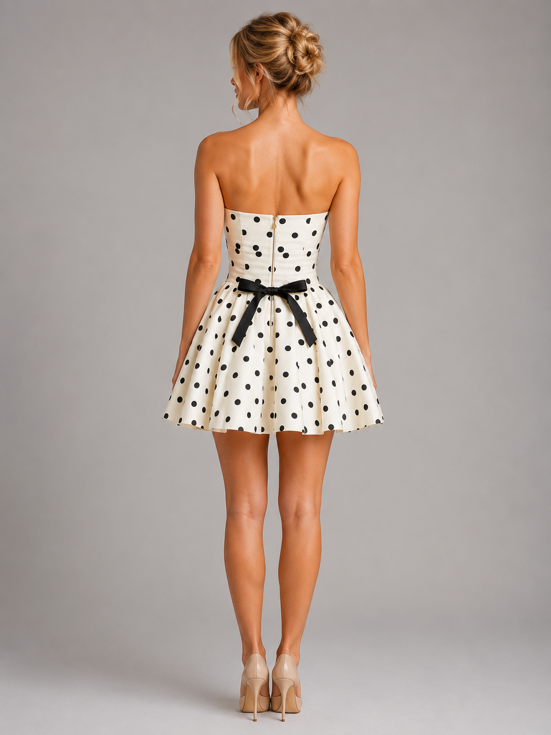 Women's Strapless Polka Dot Cocktail Dress | Mini