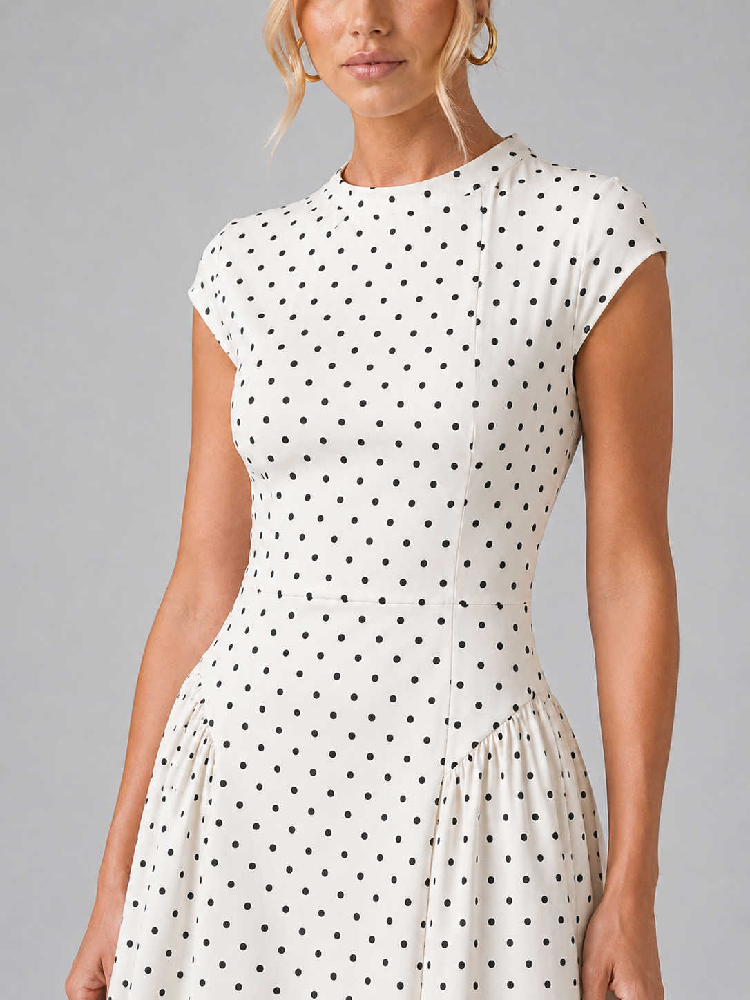 Women’s Vintage White Polka Dot Maxi Dress | Cap Sleeves