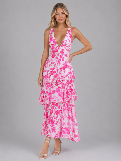 Women's Tiered Ruffle Summer Floral Maxi Dress | V-Neck