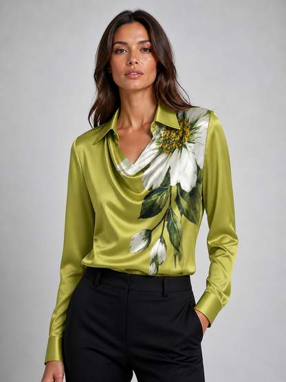 Women's Cowl Neck Office Work Blouse | Long Sleeve
