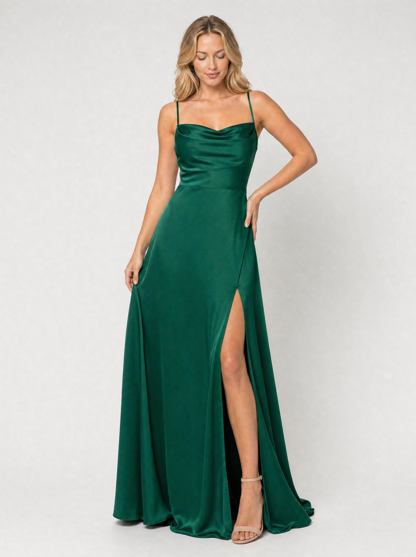 Women’s Cowl Neck Formal Evening Gown | with High Thigh Slit