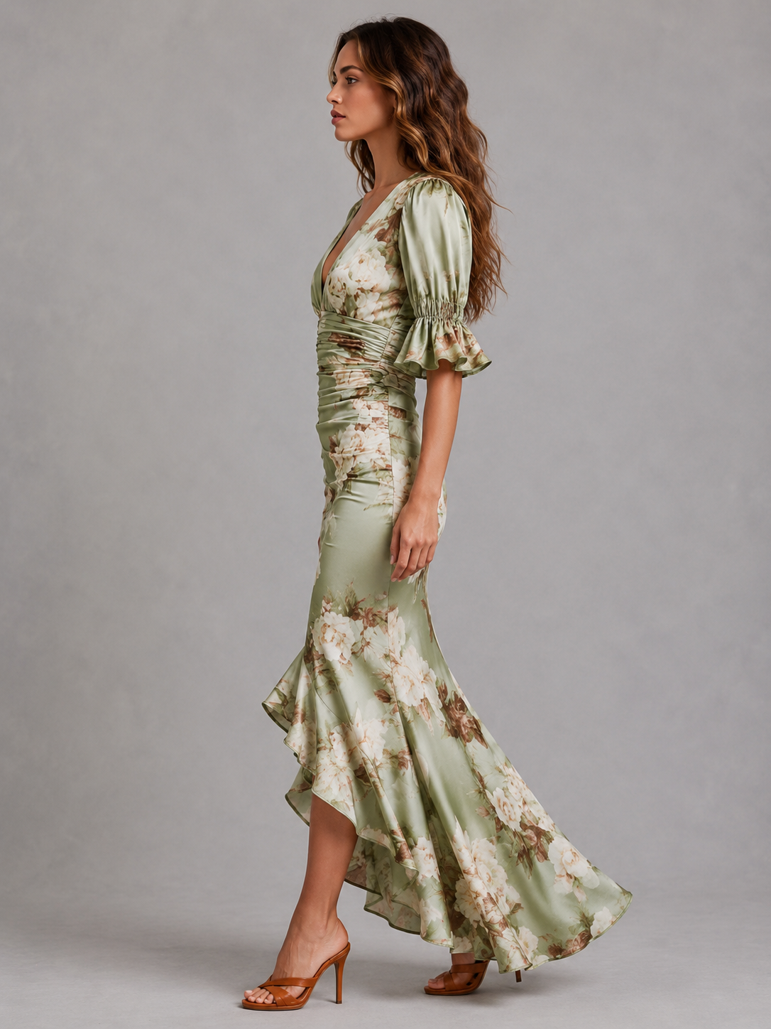Women’s Ruched Floral Print Wedding Guest Dress | Maxi