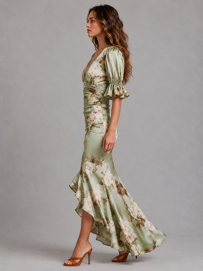 Women’s Ruched Floral Print Wedding Guest Dress | Maxi