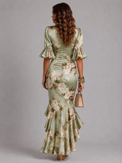 Women’s Ruched Floral Print Wedding Guest Dress | Maxi