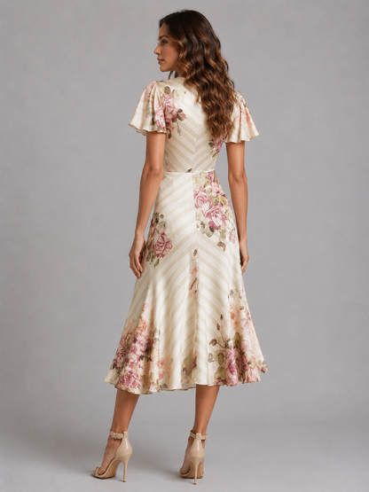 Women's V-Neck Summer Floral Wrap Dress | with Ruched Waist
