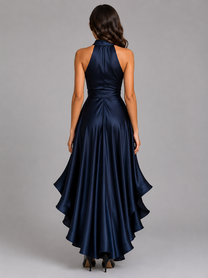 Women’s Ruffle Halter Evening Maxi Dress | with Tie Waist