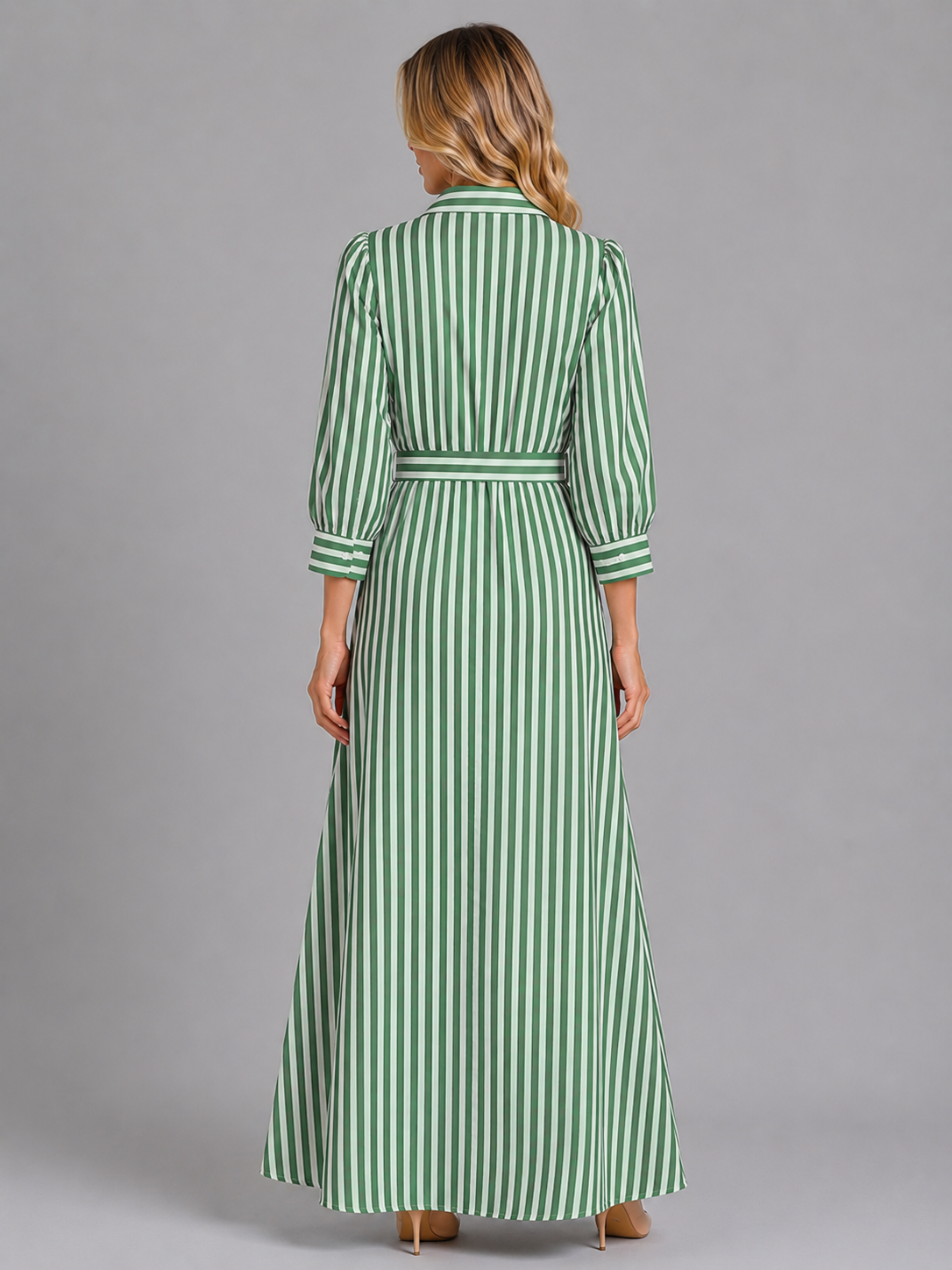 Women's Striped Maxi Shirt Dress | with Waist Tie Belt