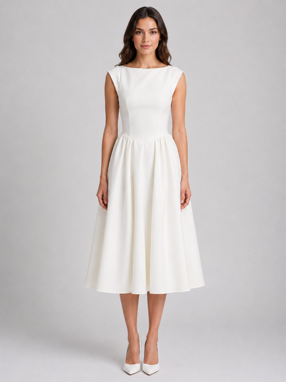Women’s Boat Neck Midi Cocktail Dress | Sleeveless