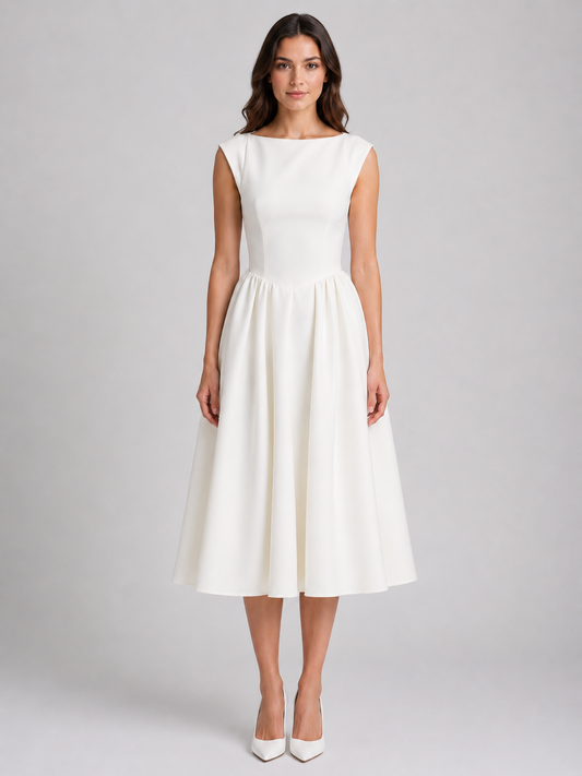 Women’s Boat Neck Midi Cocktail Dress | Sleeveless