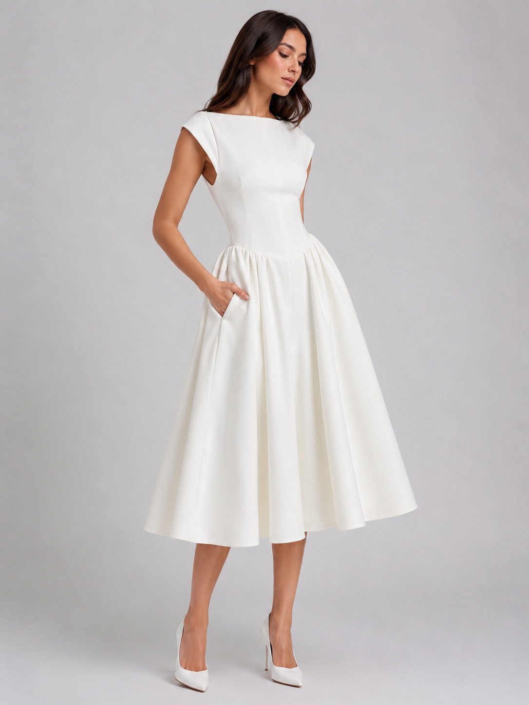Women’s Boat Neck Midi Cocktail Dress | Sleeveless