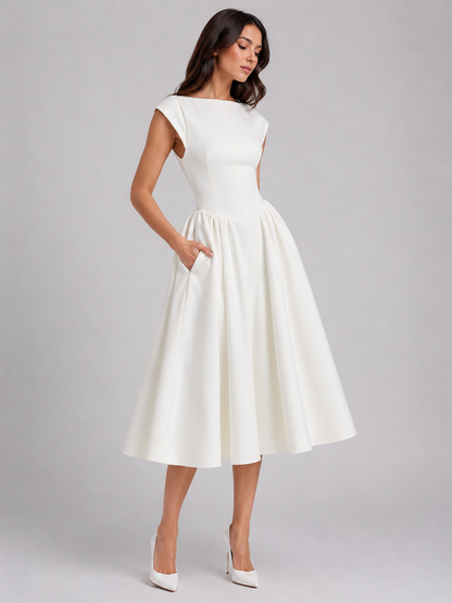 Women’s Boat Neck Midi Cocktail Dress | Sleeveless