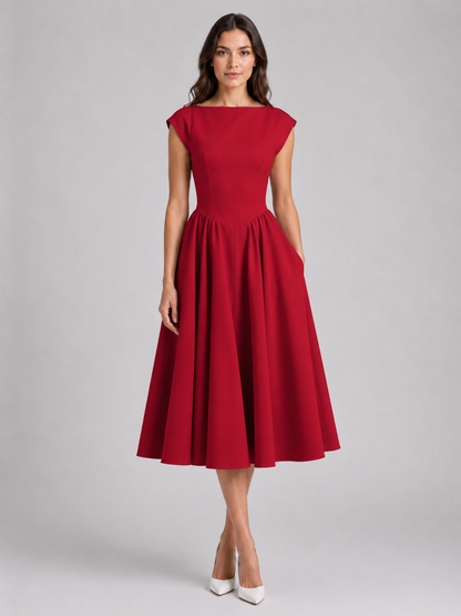 Women’s Boat Neck Midi Cocktail Dress | Sleeveless