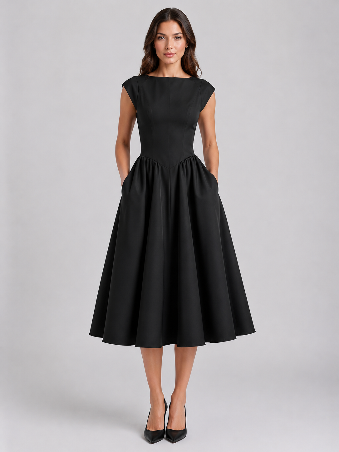 Women’s Boat Neck Midi Cocktail Dress | Sleeveless
