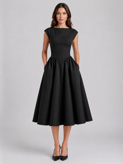 Women’s Boat Neck Midi Cocktail Dress | Sleeveless
