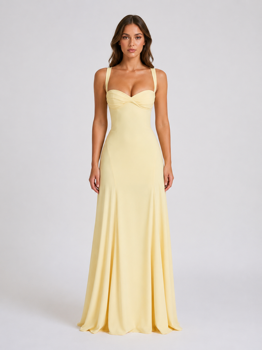 Women’s Yellow Sweetheart Neck Prom Dress | Maxi