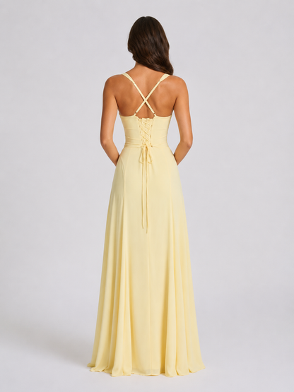 Women’s Yellow Sweetheart Neck Prom Dress | Maxi