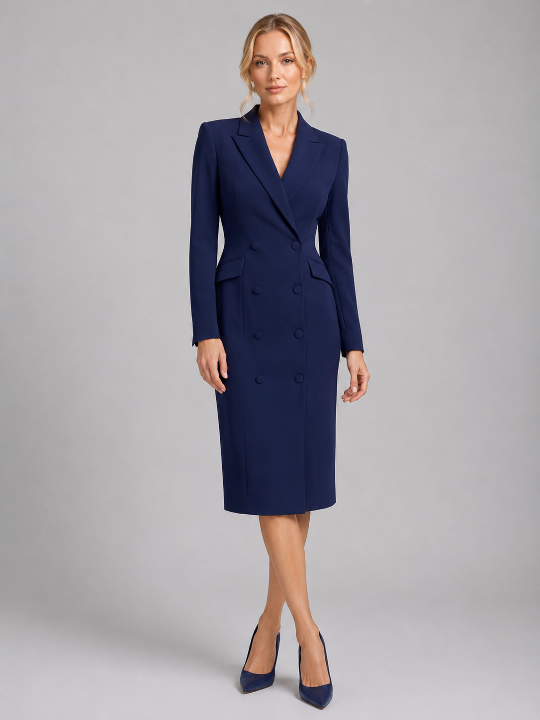 Women's Formal Double-Breasted Blazer Dress | Midi