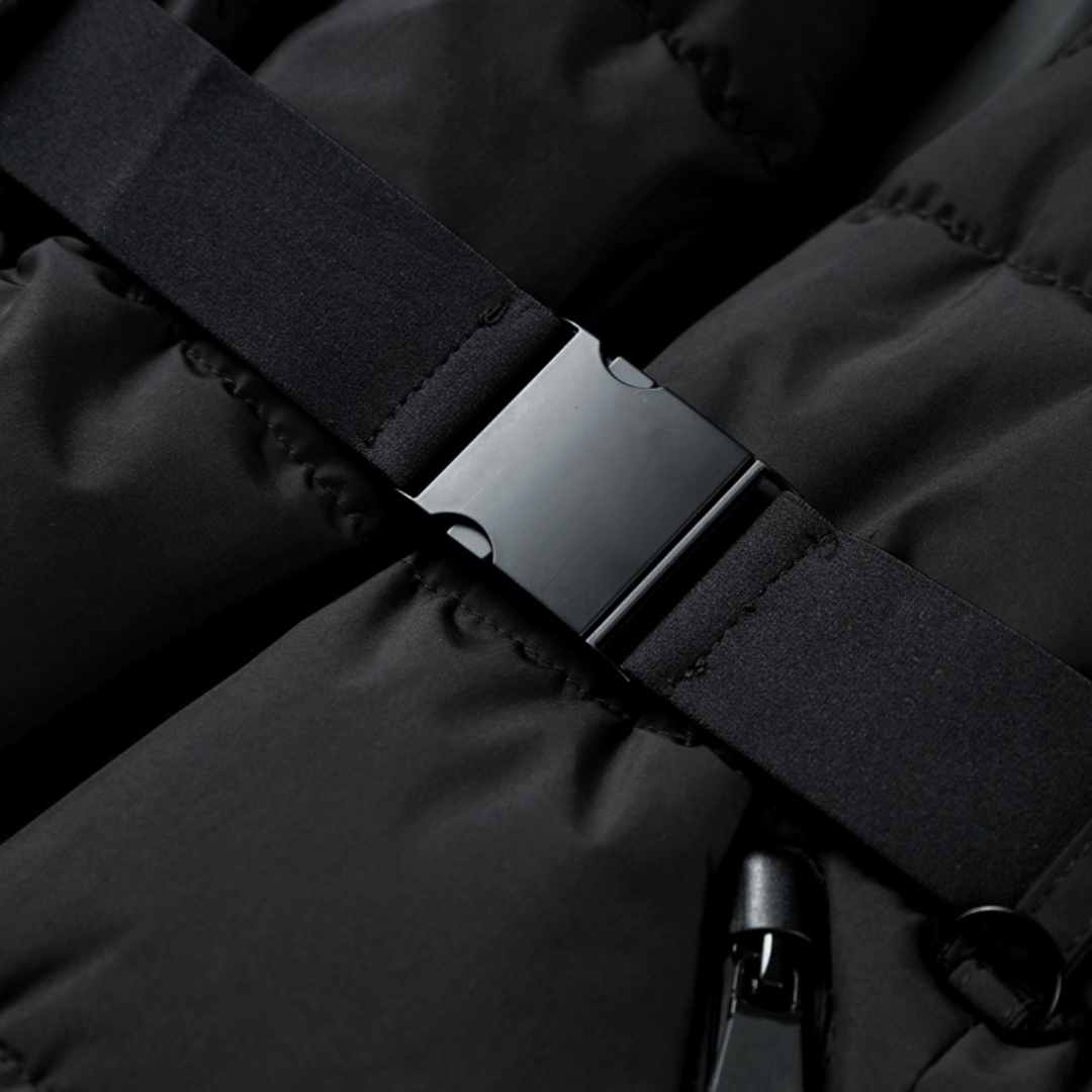 Damespufferjas met ceintuur | Zwart