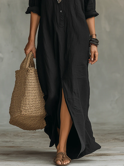 Women's Bohemian Maxi Shirt Dress | V-Neck