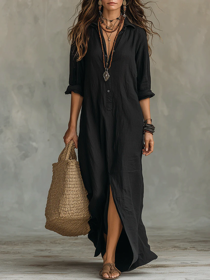 Women's Bohemian Maxi Shirt Dress | V-Neck