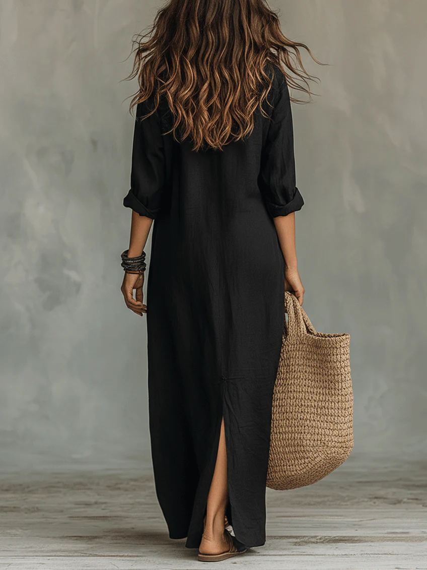 Women's Bohemian Maxi Shirt Dress | V-Neck