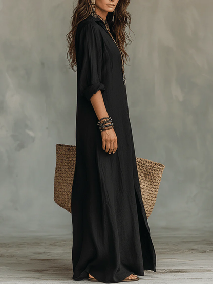 Women's Bohemian Maxi Shirt Dress | V-Neck