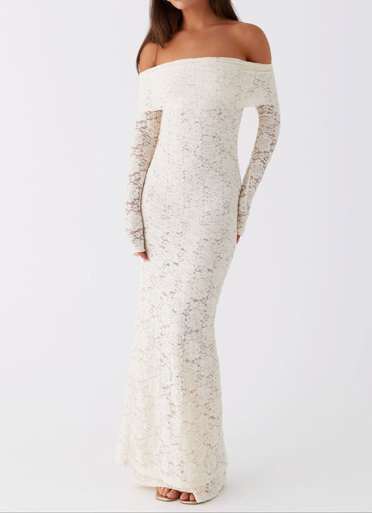 Robe longue en dentelle Genoviva - Ivoire